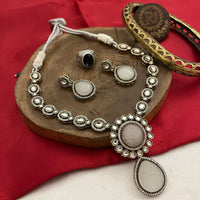 FS Collection Silver Plated Kundan Stone Necklace Set