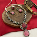 FS Collection Silver Plated Kundan Stone Necklace Set