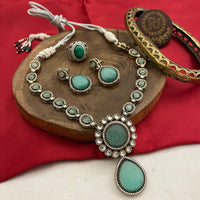 FS Collection Silver Plated Kundan Stone Necklace Set