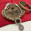 FS Collection Silver Plated Kundan Stone Necklace Set