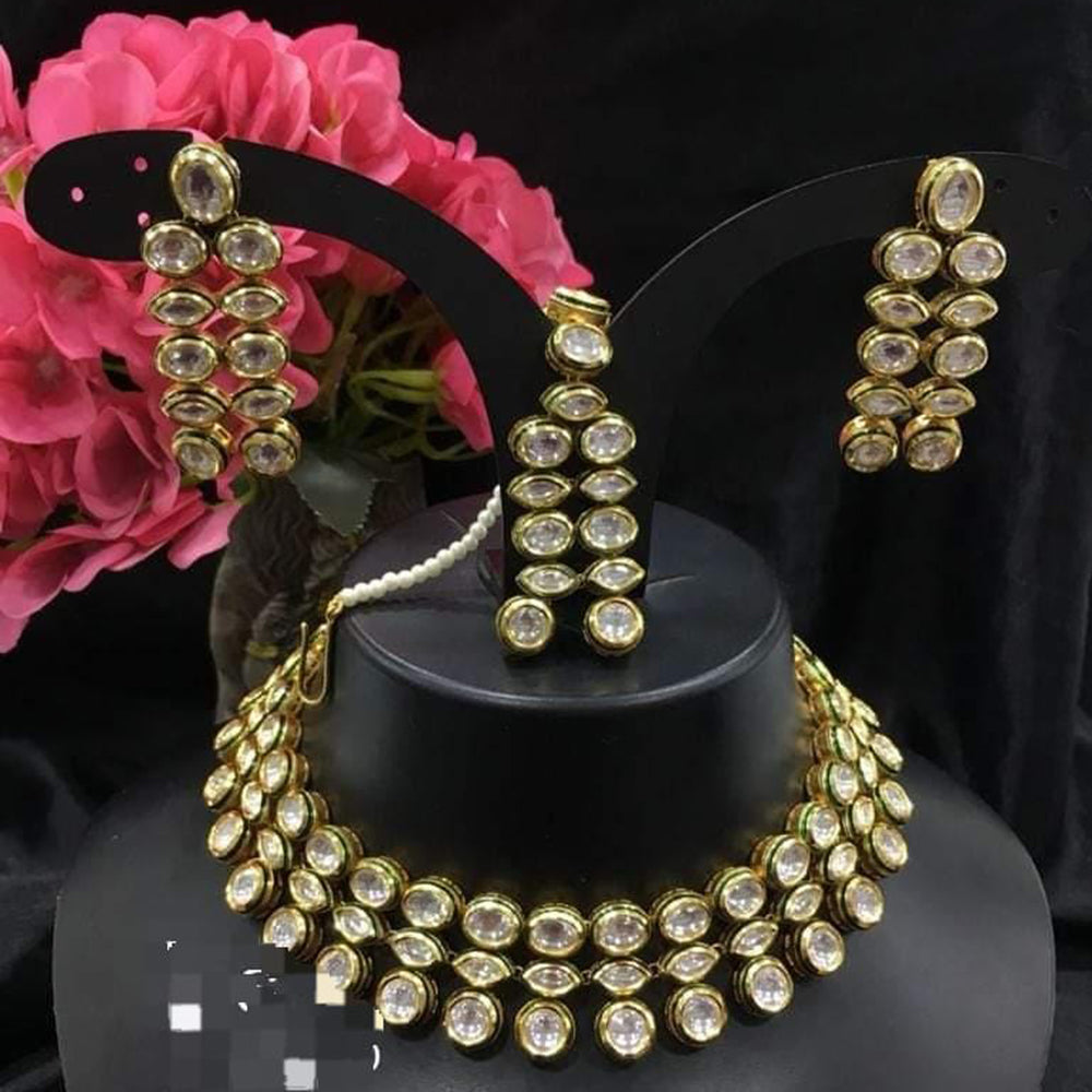 FS Collection Gold Plated Kundan Stone Choker Necklace Set