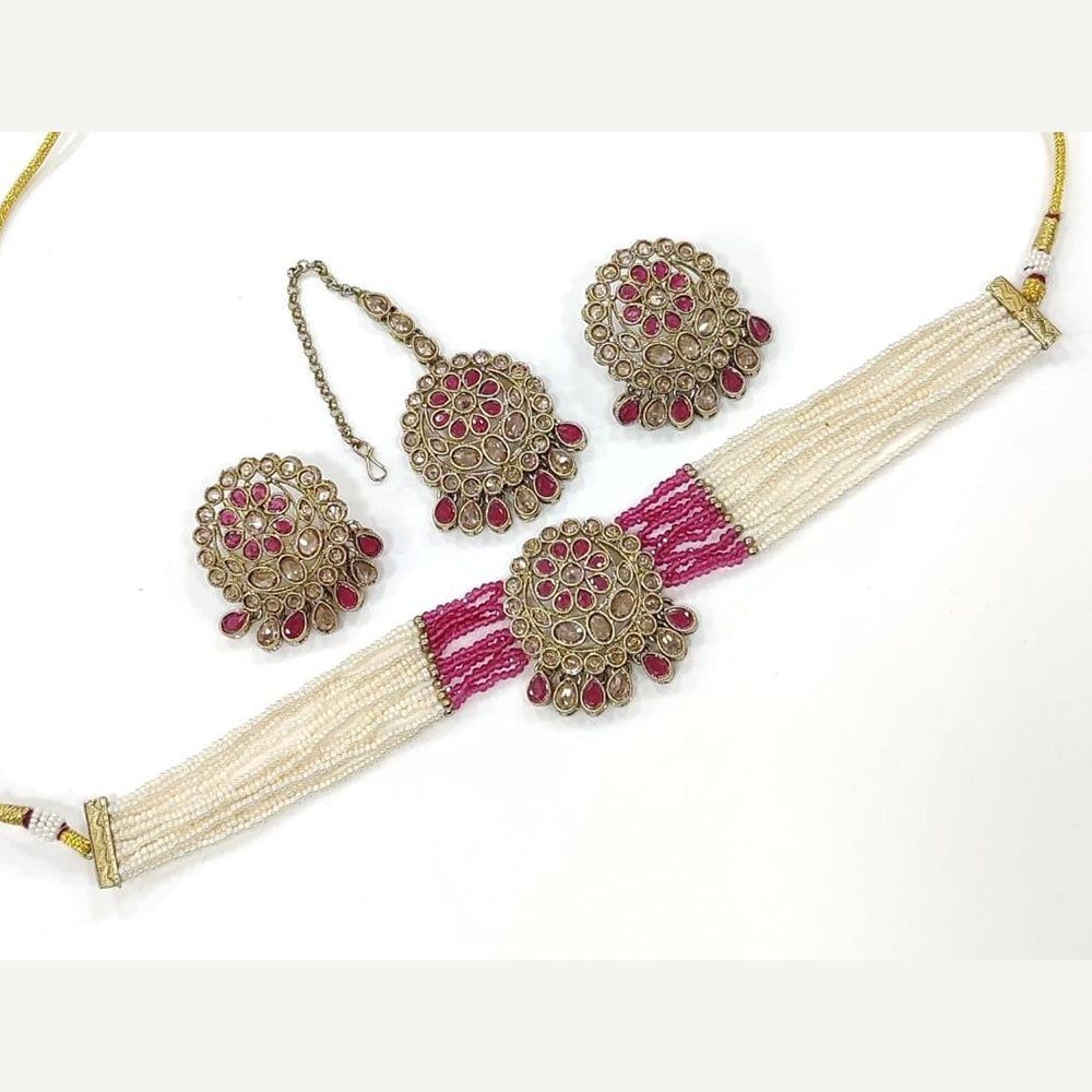 FS Collection Gold Plated Kundan Stone And Pearl Choker Necklace Set