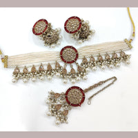 FS Collection Gold Plated Kundan Stone And Pearl Choker Necklace Set