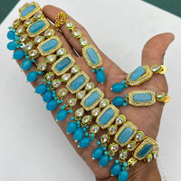 FS Collection Gold Plated Kundan Stone And Pearl Choker Necklace Set