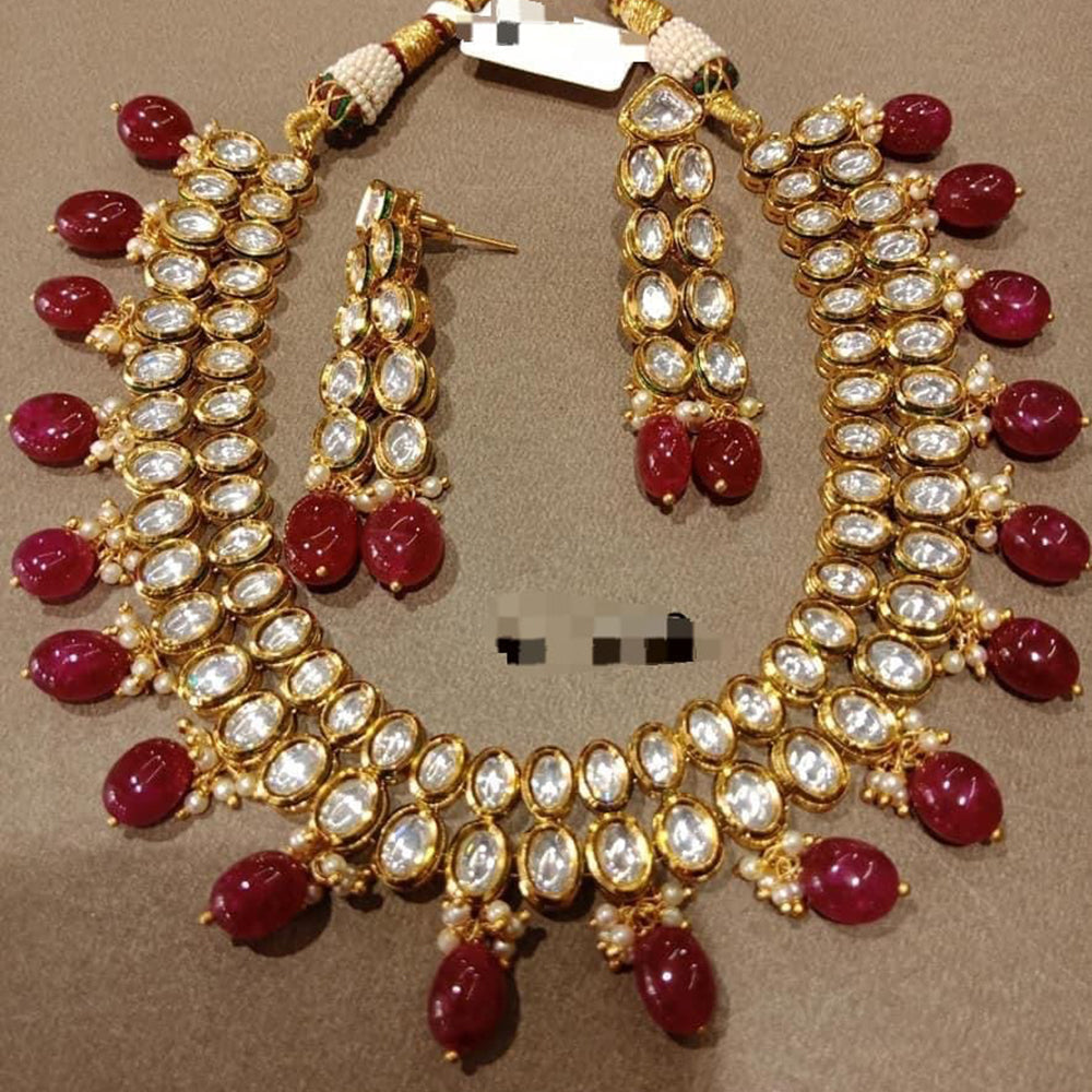 FS Collection Gold Plated Kundan Stone Necklace Set