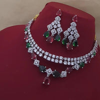 FS Collection Silver Plated AD Necklace Set