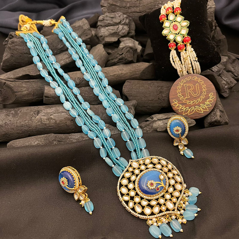 FS Collection Gold Plated Kundan Stone Long Necklace Set