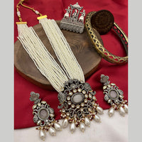 Fs Collection 2 Tone AD And Pearls Long Necklace Set