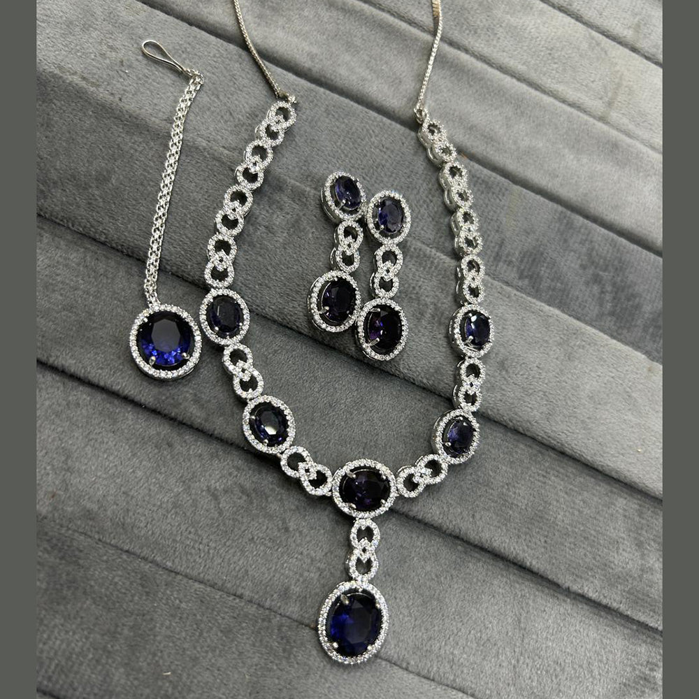 FS Collection Silver Plated AD Necklace Set