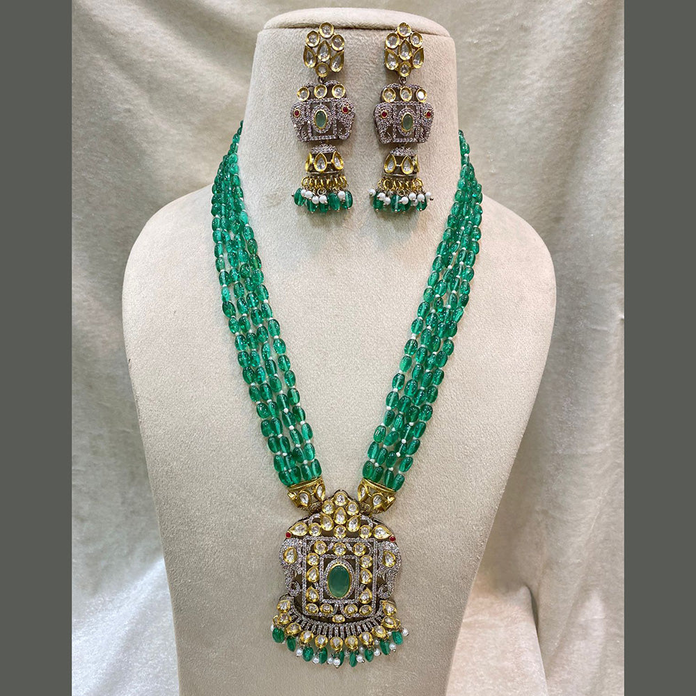 Fs Collection 2 Tone Plated AD And Beads Long Necklace Set
