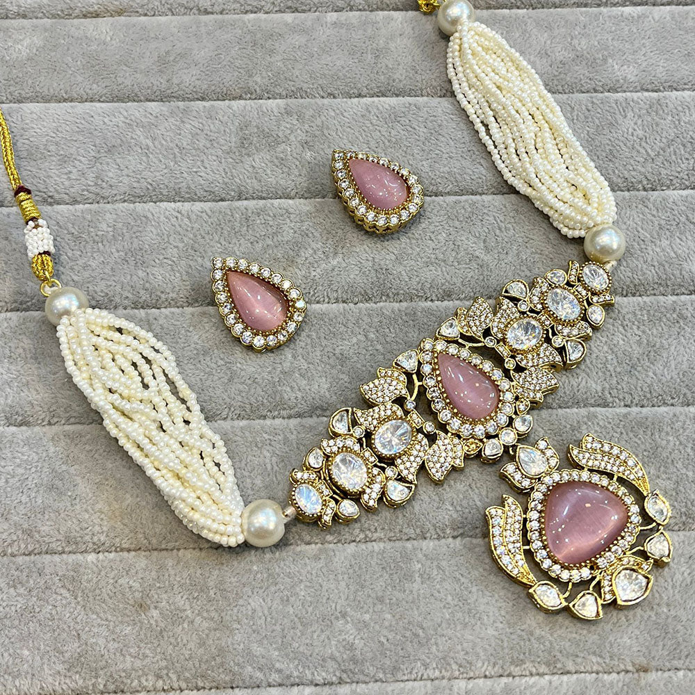 FS Collection Gold Plated AD And Pearl Choker Necklace Set
