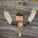 FS Collection Gold Plated Crystal Stone And Pearl Choker Necklace Set