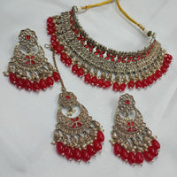 FS Collection Gold Plated Crystal Stone And Beads Choker Necklace Set