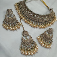 FS Collection Gold Plated Crystal Stone And Beads Choker Necklace Set