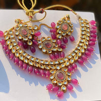FS Collection Gold Plated Kundan Stone And Beads Necklace Set