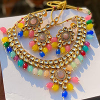 FS Collection Gold Plated Kundan Stone And Beads Necklace Set