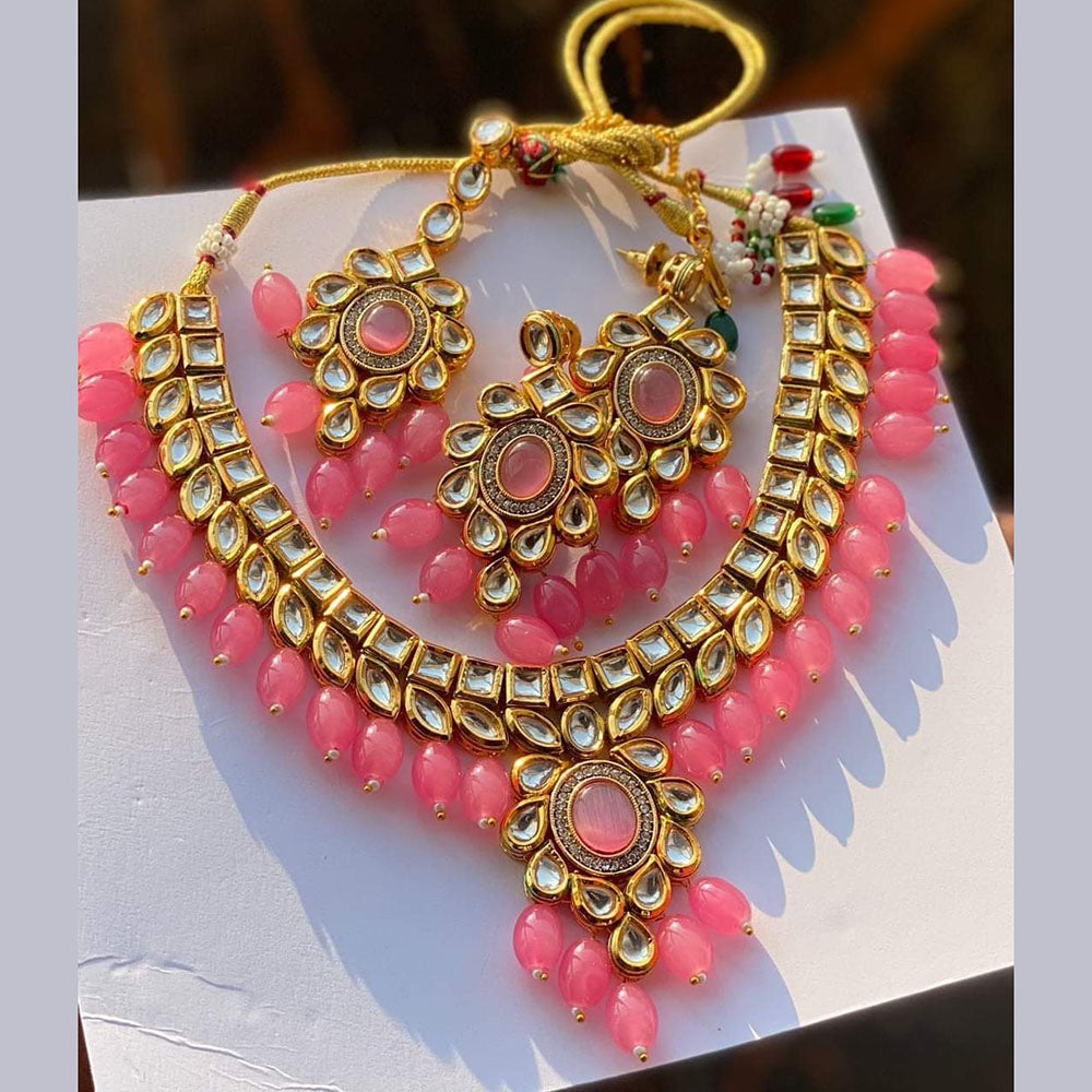FS Collection Gold Plated Kundan Stone And Beads Necklace Set