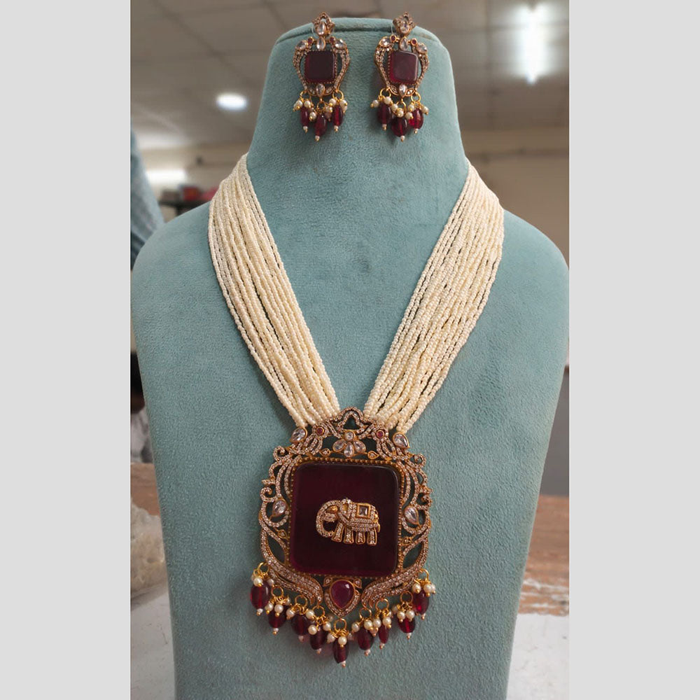 FS Collection Gold Plated Austrian Stone And Pearl Necklace Set