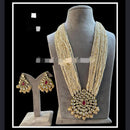 FS Collection Gold Plated Kundan Stone And Pearl Long Necklace Set