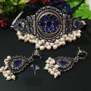 FS Collection Oxidised Plated Pota Stone And Pearl Choker Necklace Set