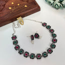 FS Collection Oxidised Plated Pota Stone Necklace Set