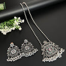 FS Collection Oxidised Plated Pota Stone And Pearl Necklace Set