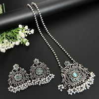 FS Collection Oxidised Plated Pota Stone And Pearl Necklace Set