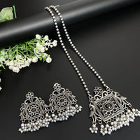 FS Collection Oxidised Plated Pota Stone And Pearl Necklace Set