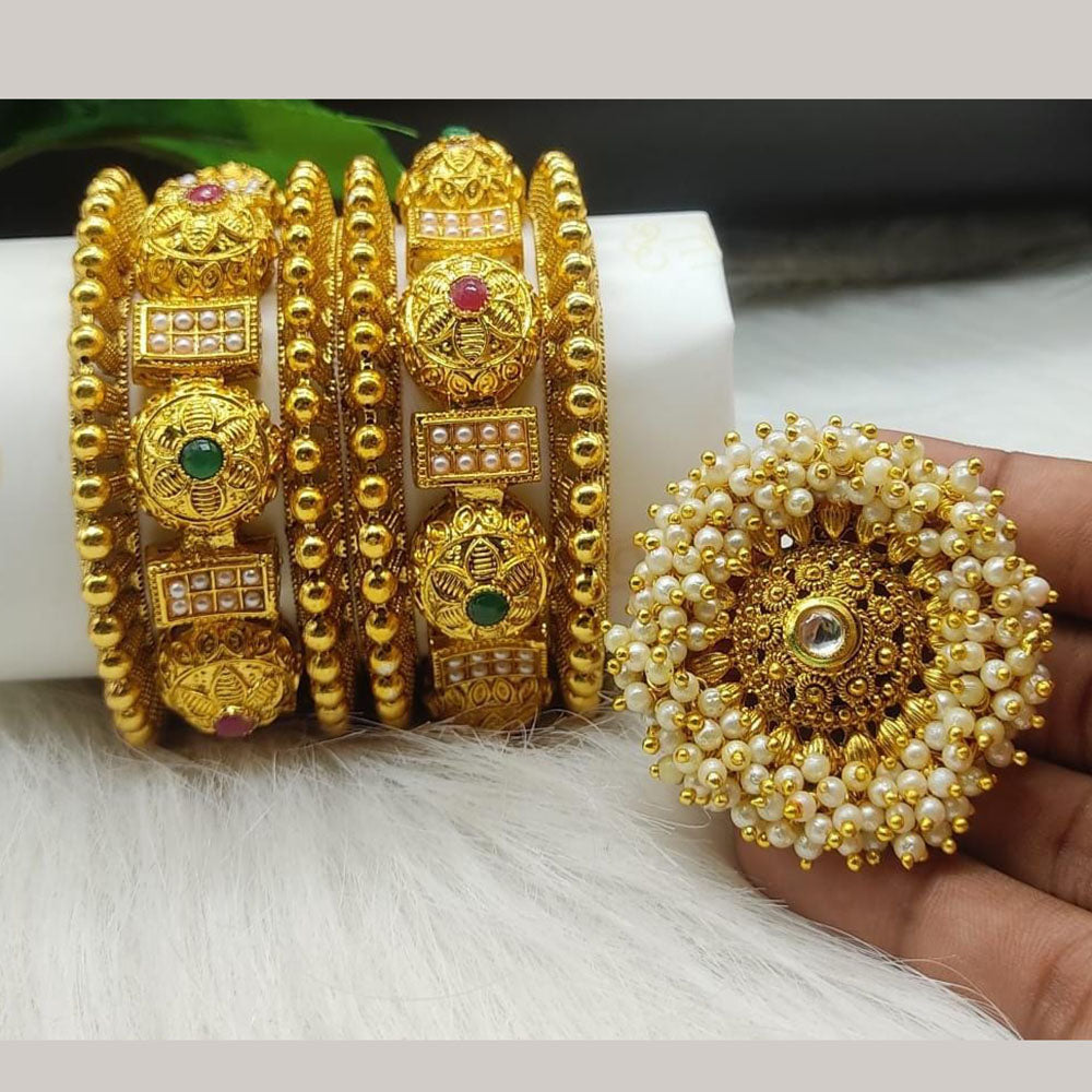 FS Collection Gold Plated  Bangles Set With Ring