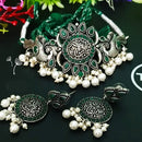 FS Collection Oxidised Plated Pota Stone And Pearl Choker Necklace Set