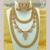 FS Collection Gold Plated Pota Stone Double Necklace Set