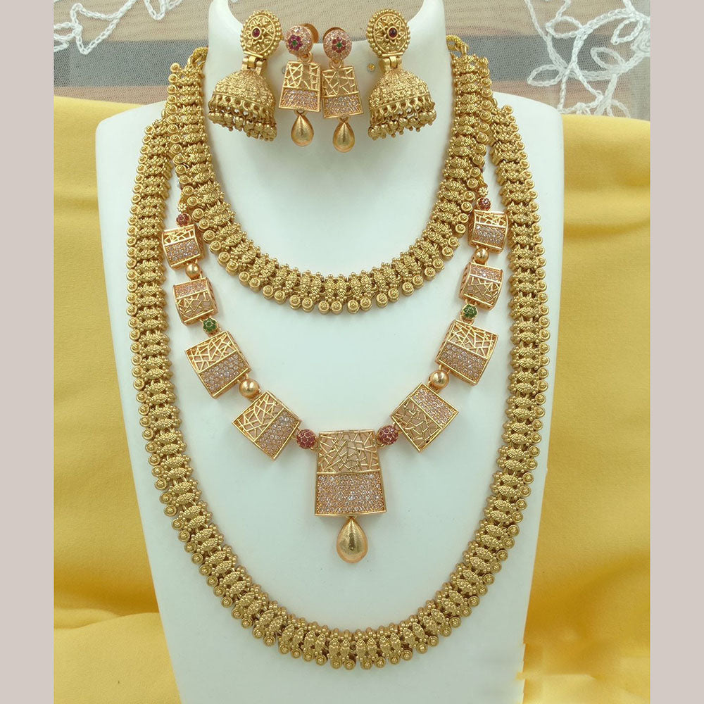 FS Collection Gold Plated Pota Stone Double Necklace Set