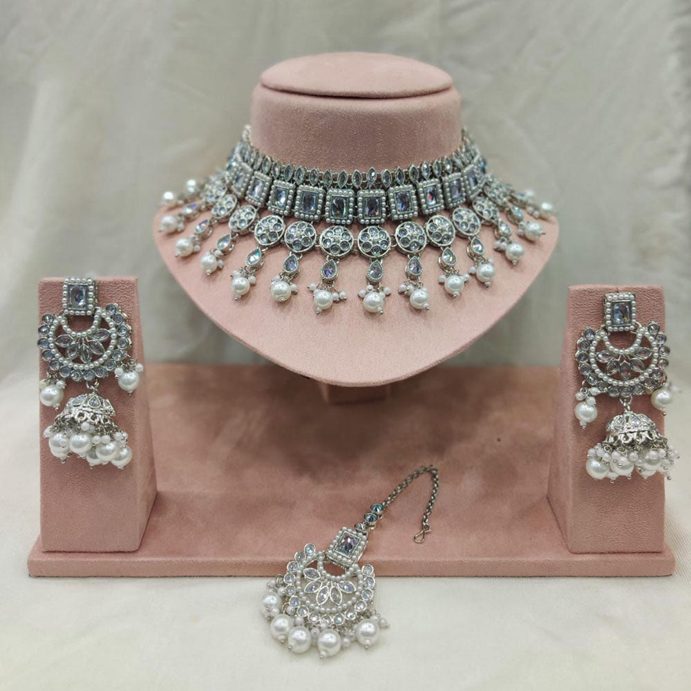 FS Collection Gold Plated Crystal Stone Choker Necklace Set