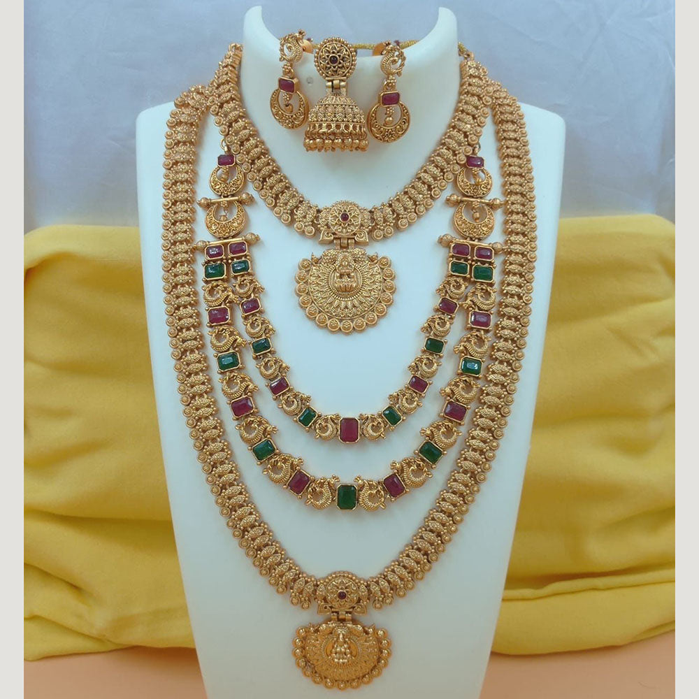 FS Collection Gold Plated Pota Stone Temple Necklace Combo