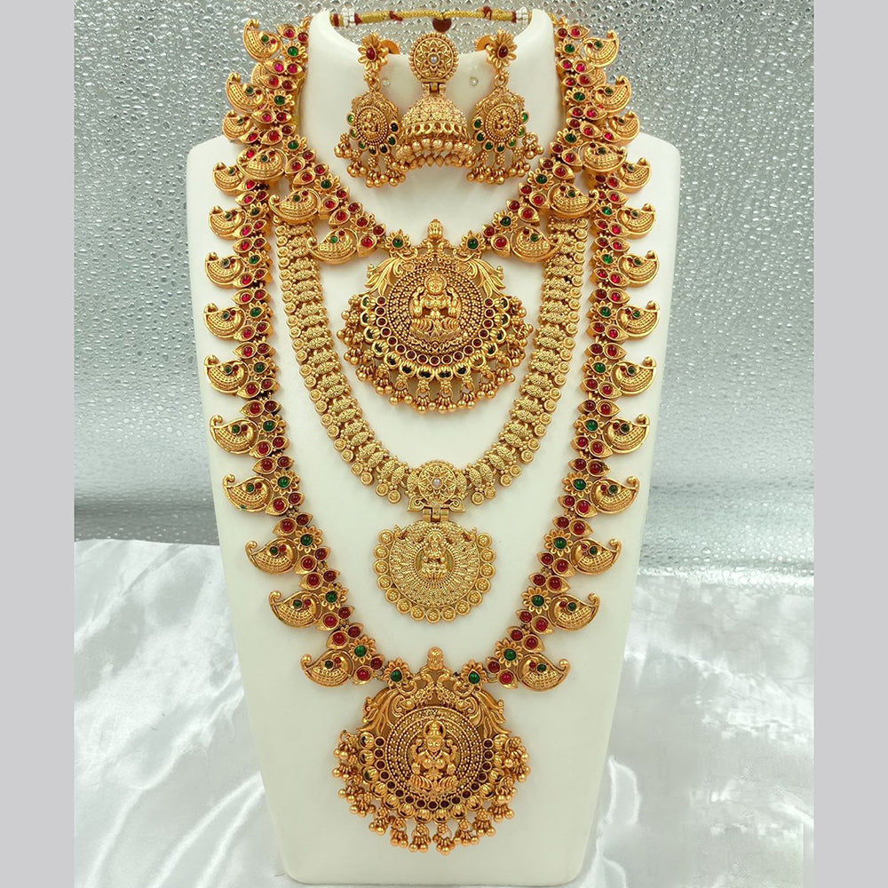FS Collection Gold Plated Pota Stone Temple Necklace Combo