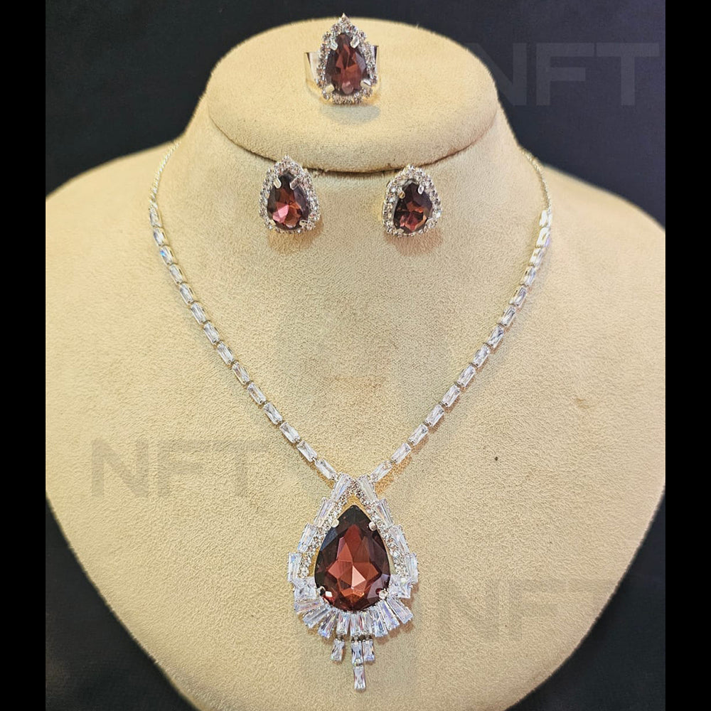 FS Collection Silver Plated AD Necklace Set