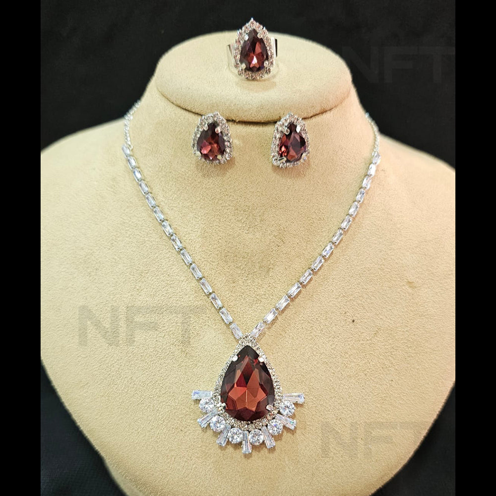 FS Collection Silver Plated AD Necklace Set