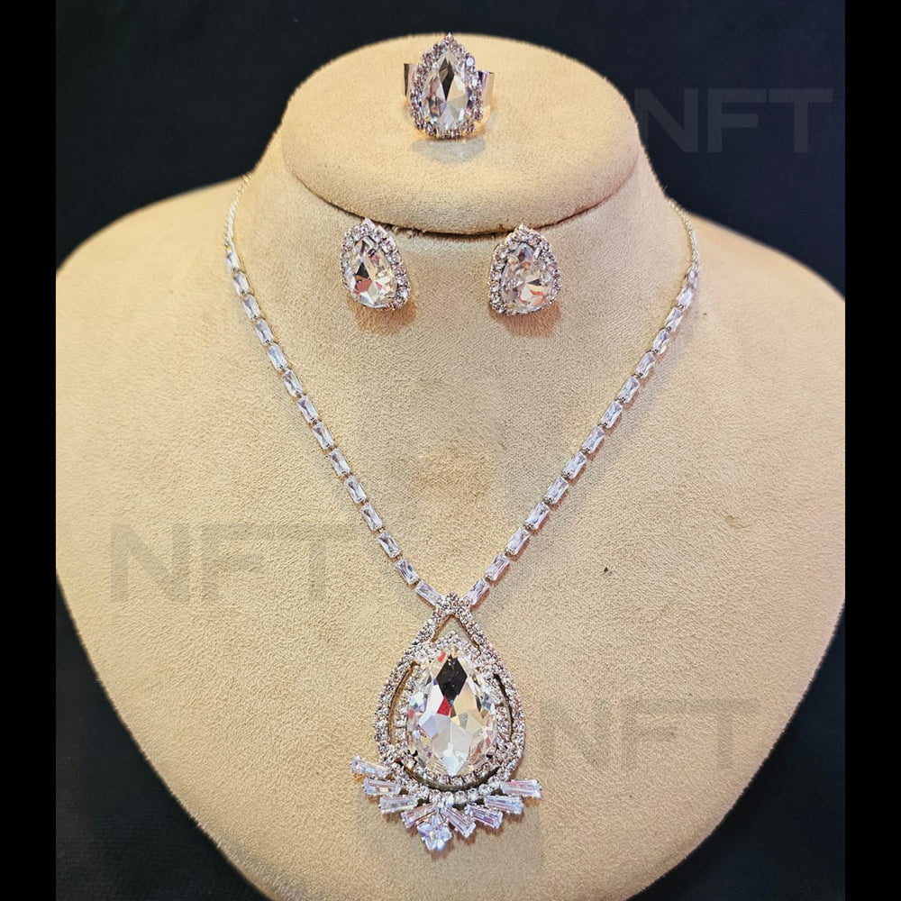 FS Collection Silver Plated AD Necklace Set