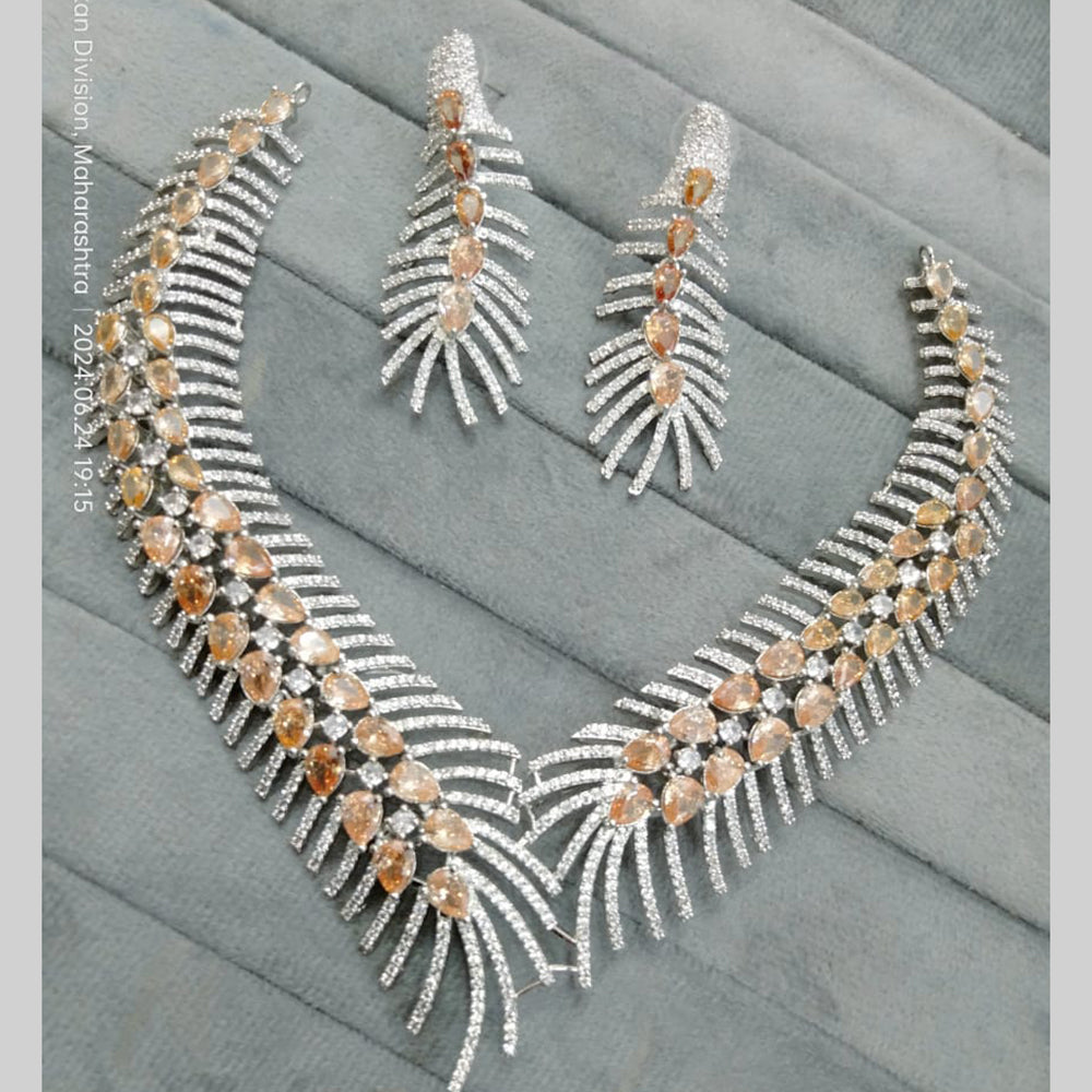 FS Collection Silver Plated AD Necklace Set