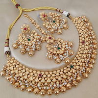 FS Collection Gold Plated Pota Stone And Pearls Necklace Set