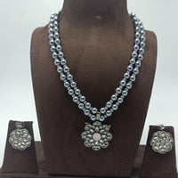 FS Collection Black Polish Kundan Stone And Beads Long Necklace Set