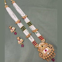 FS Collection Gold Plated Kundan Stone And Pearls Long Necklace Set