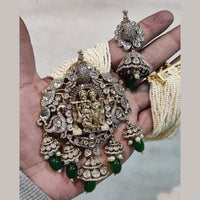 FS Collection Gold Plated AD Temple And Pearls Long Necklace Set