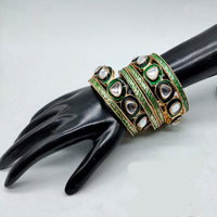 FS Collection Gold Plated Kundan Stone And Meenakari Bangles Set