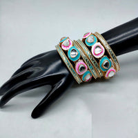 FS Collection Gold Plated Kundan Stone And Meenakari Bangles Set