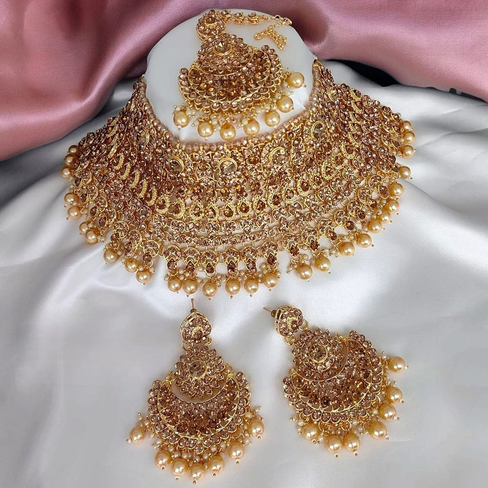 FS Collection Gold Plated Austrian Stone Choker Necklace Set