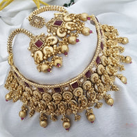 FS Collection Gold Plated Pota Stone And Pearls Choker Necklace Set