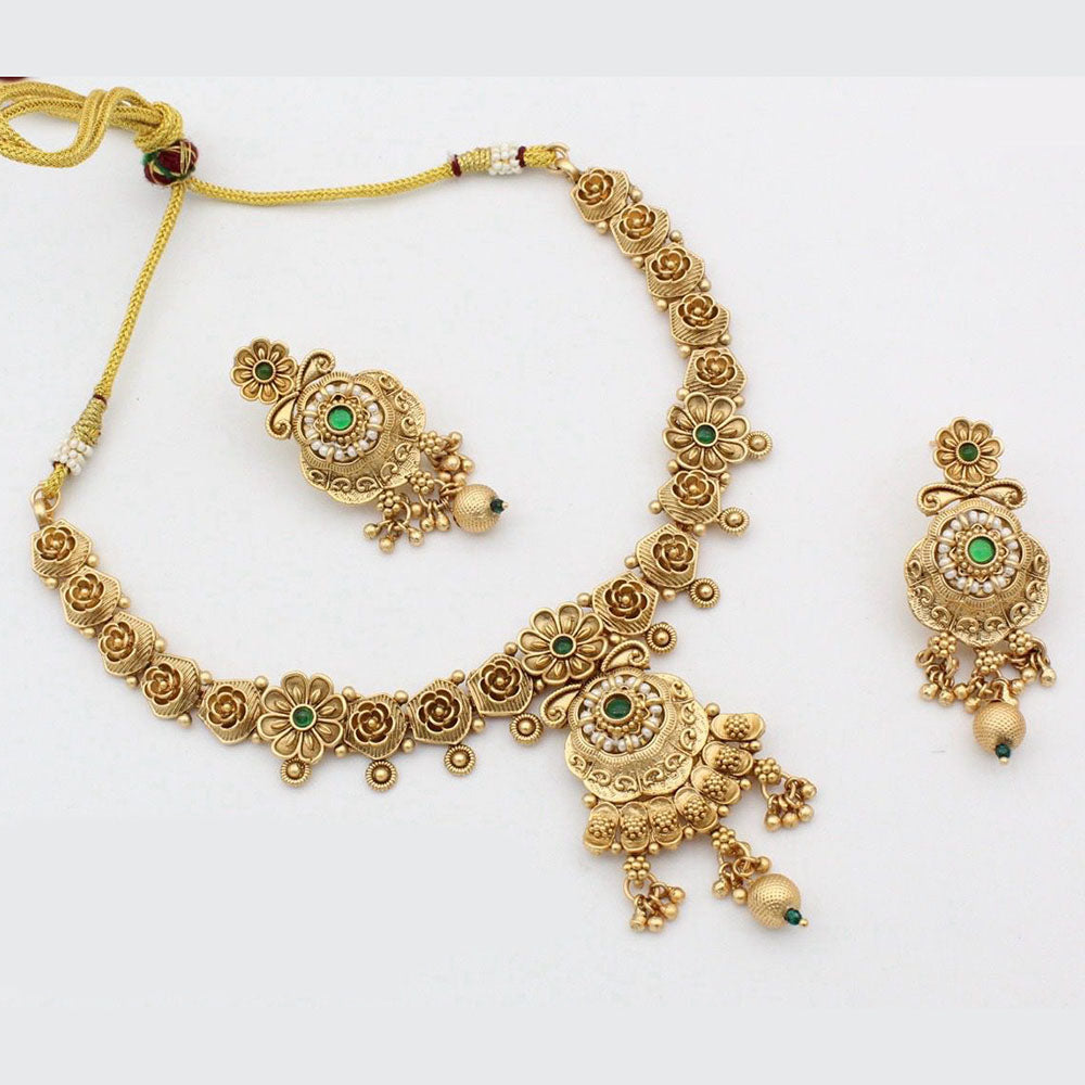 FS Collection Gold Plated Pota Stone And Pearls Necklace Set