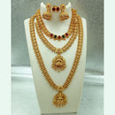 FS Collection Gold Plated Pota Stone Temple Long Necklace Combo Set