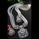 FS Collection Silver Plated AD And Pearls Long Necklace Set